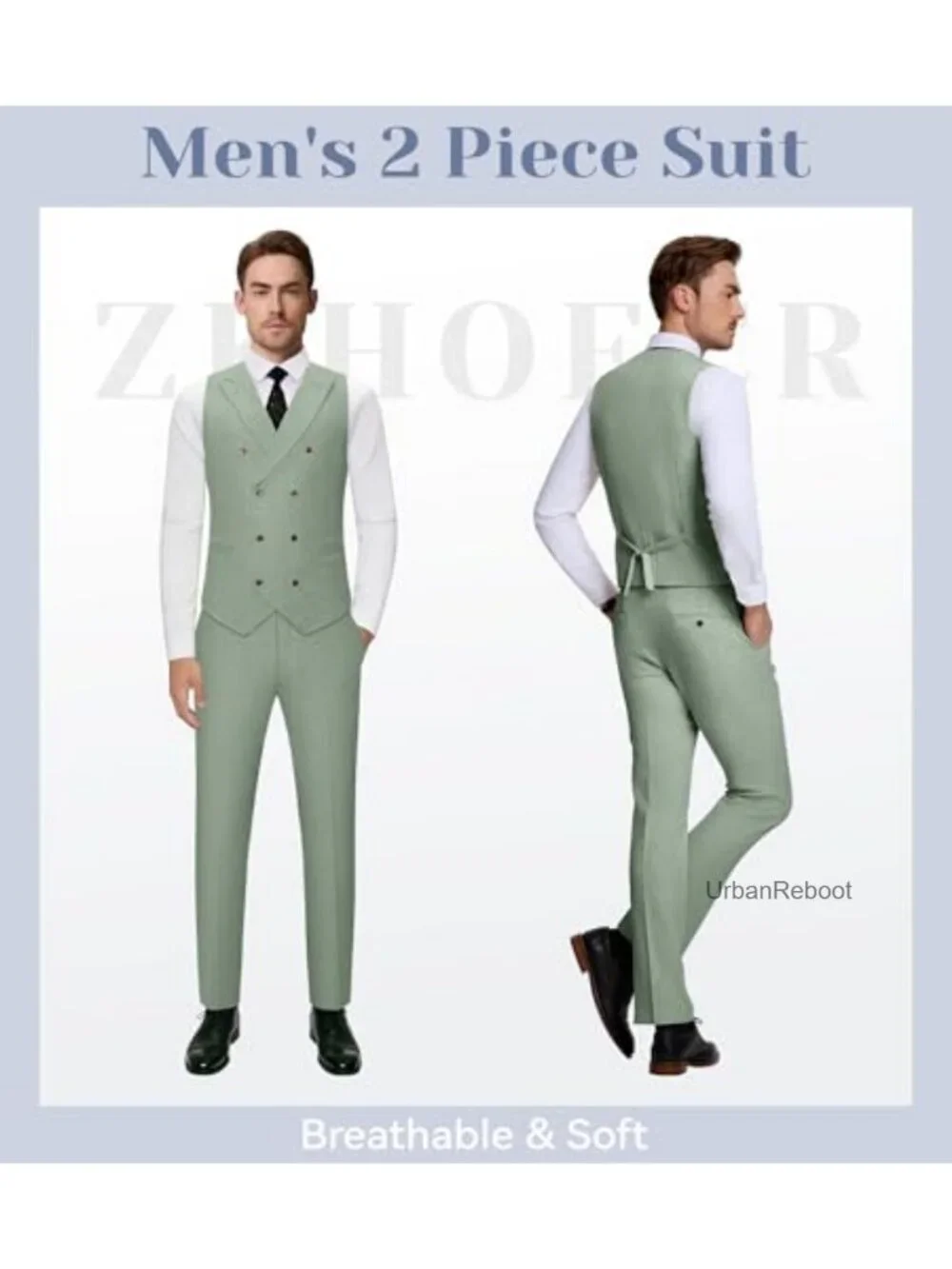 Men's Linen Suit 2 Piece Lightweight Vest & Pants Slim Fit Peak Lapel Wedding